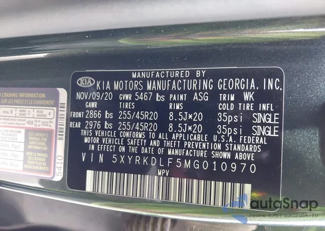 2021 Kia Sorento Sx Prestige z USA, uszkodzony, nr VIN 5XYRKDLF5MG010970